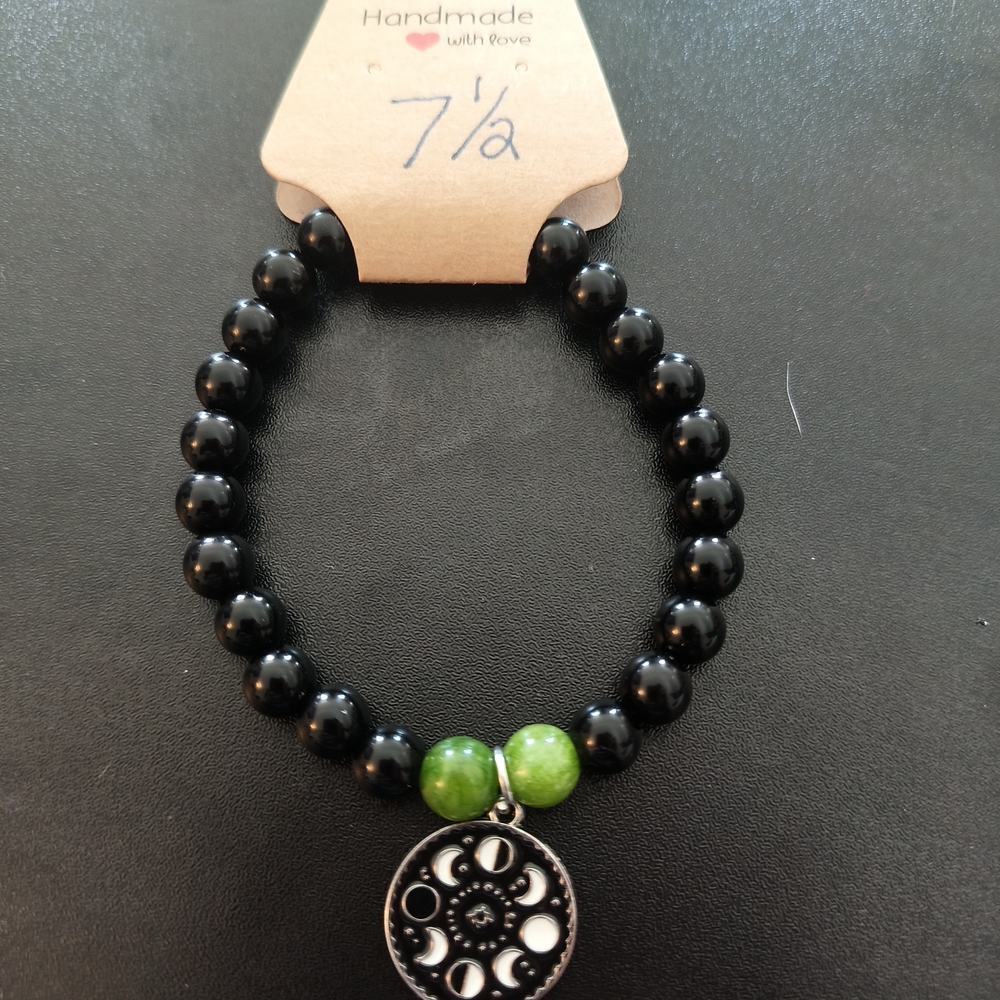 Handmade Black and Green Beaded Bracelet